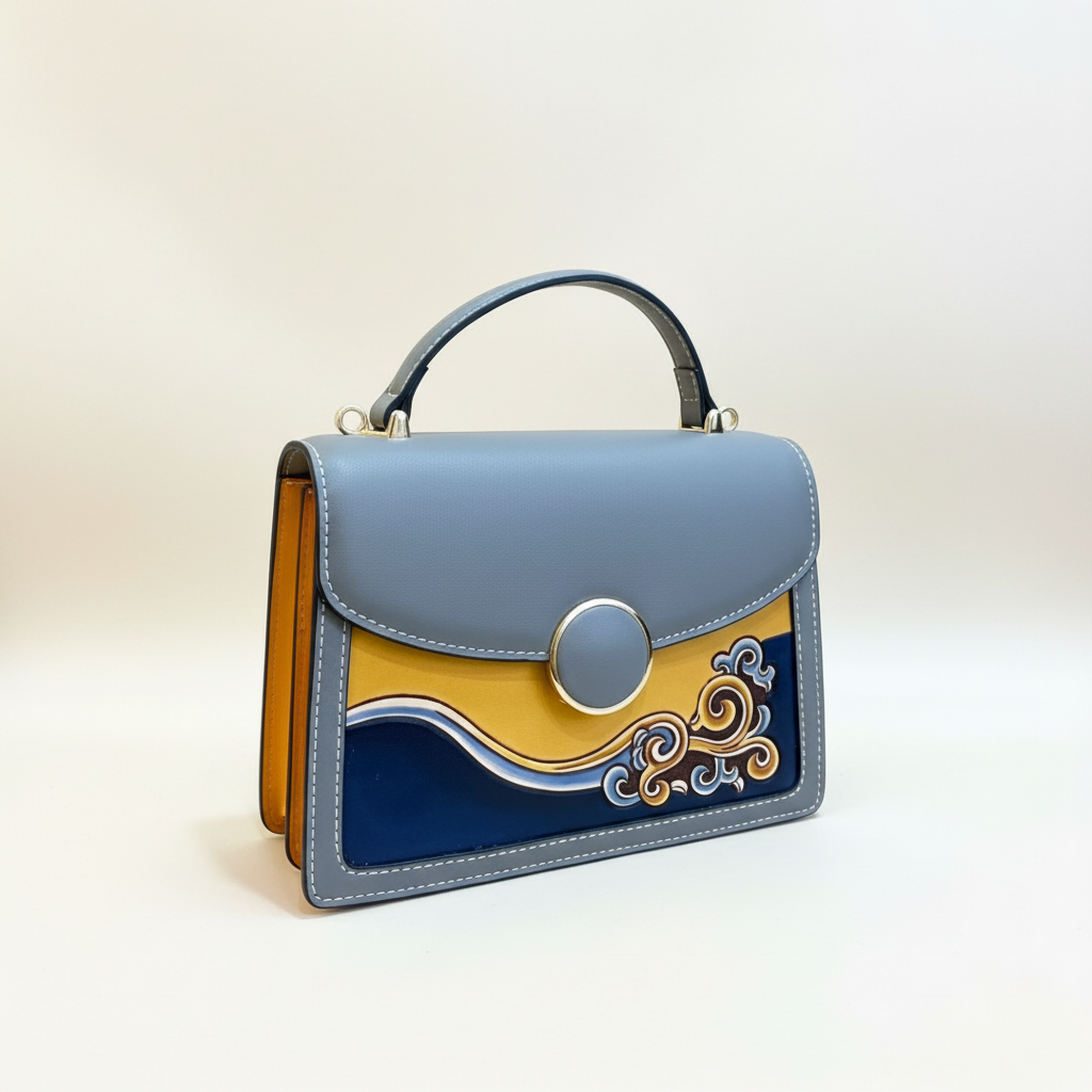 "Lucky Clouds" Pattern Leather Accordion Bag
