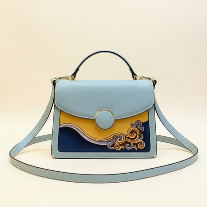 "Lucky Clouds" Pattern Leather Accordion Bag