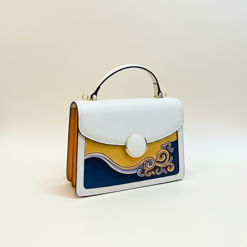 "Lucky Clouds" Pattern Leather Accordion Bag